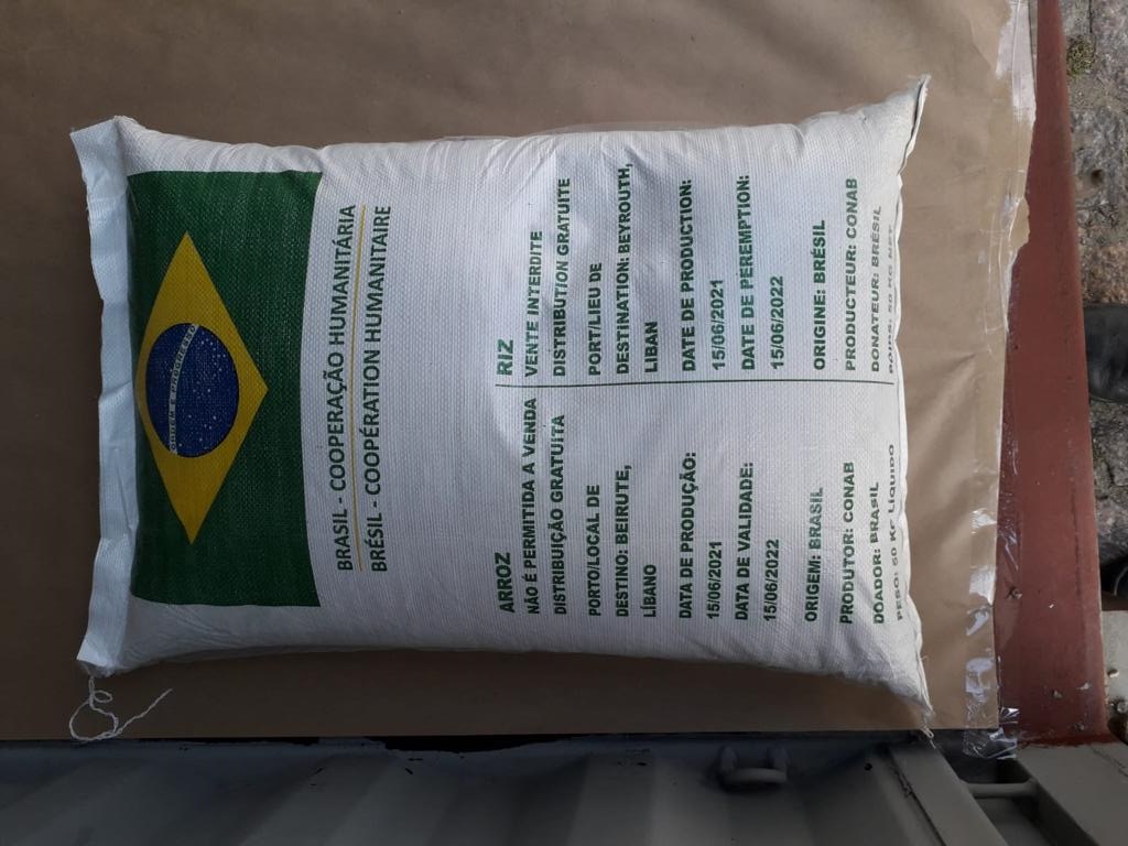 Doação de 4 mil quilos de arroz do Brasil já foi embarcada para o Líbano