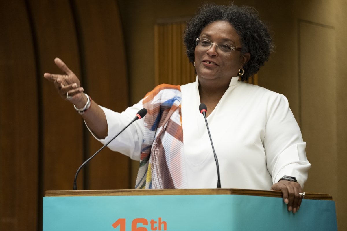 Mia Mottley, a primeira-ministra de Barbados