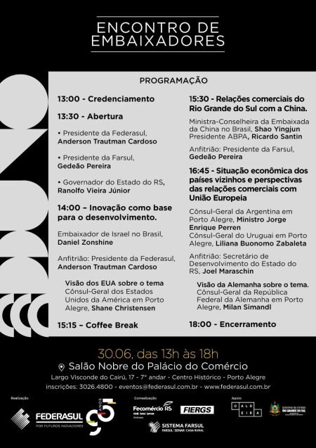 “Encontro de Embaixadores” reúne diplomatas de sete países em Porto Alegre, no dia 30