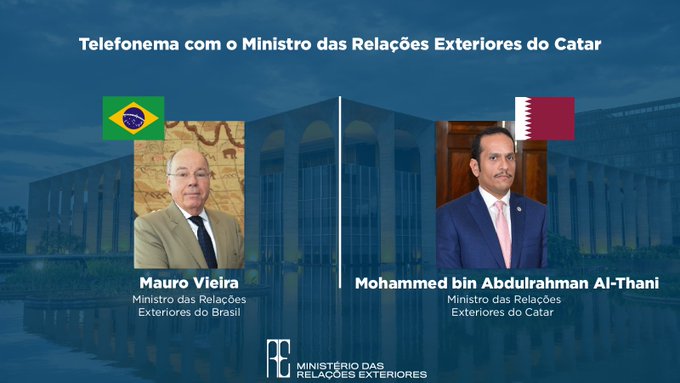 Chanceler brasileiro discute problemas do Oriente Médio em telefones com autoridades do Catar e EUA